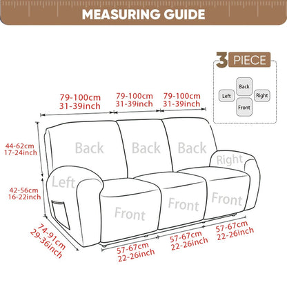 Sofa Cover Three-Seat Jacquard Knit Slipcover with Side Pocket, Elastane Stretch and Seven Solid Colors
