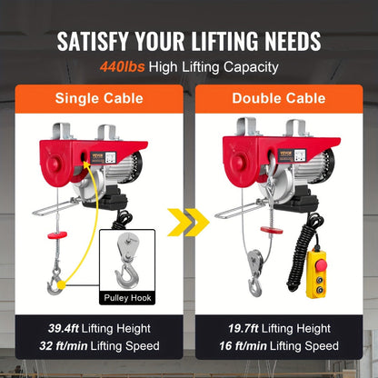 Electric Hoist Garage Hoist Winch 120V, Single Rope / Dual Rope, 40 ft Lift Height, Solid Copper Motor