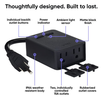 Wyze Outdoor Smart Plug Dual Independent Outlets, WiFi, Energy Monitoring, Built-in Light Sensor