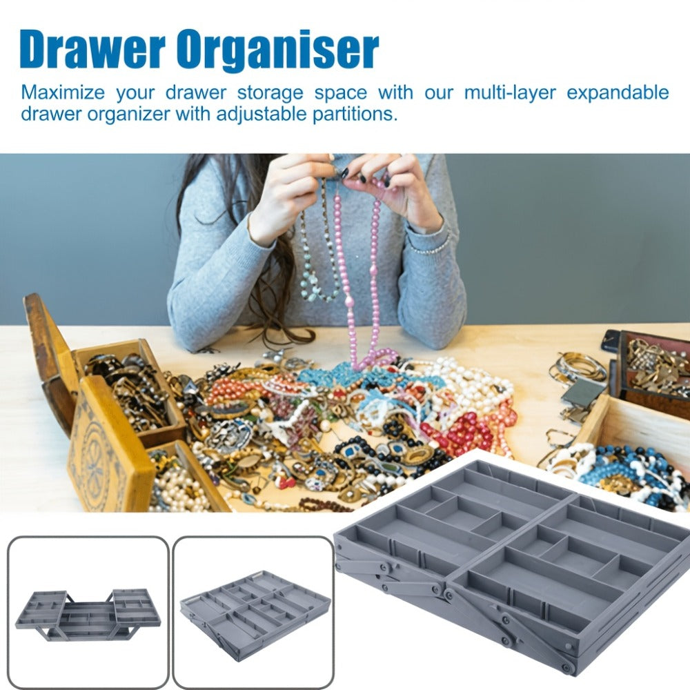 Two-Row Cantilever Drawer Organizer with Two- or Three-Layer Expandable Storage Configurations