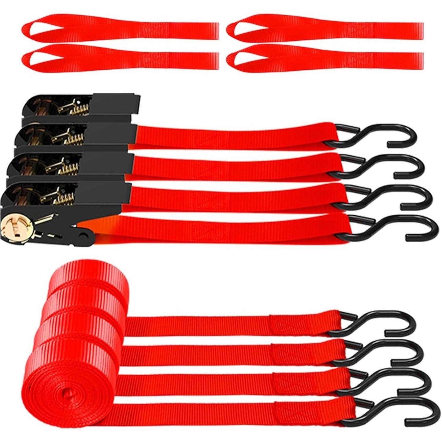 Ratchet Tie Down Straps 4-Pack 15FT 1, 500 lb Break Strength Heavy Duty with Soft Loops & Storage Bag – High-Visibility Webbing