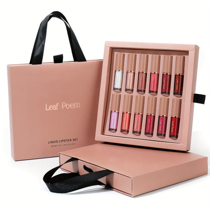 12-Piece Velvet Matte Lipstick Set Mirror Finish Waterproof High Pigment, for Makeup, Travel and Everyday Vanity Use