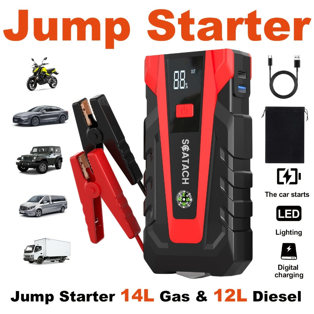 12V Jump Starter with Scatach-011 Base Model or Q27B Start-and-Inflation Package, Digital Display and Clamps