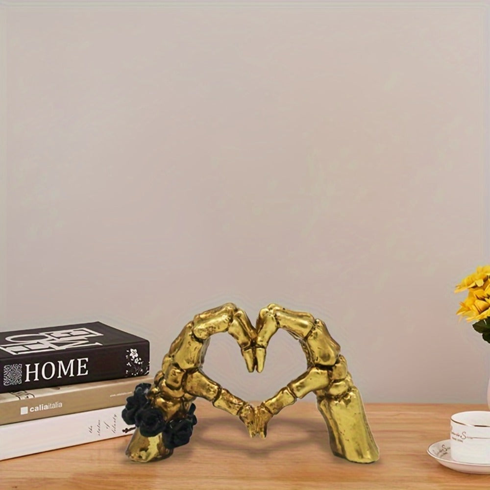 Skull Heart Hand Resin Statue – Gothic Desktop Decoration Modern Art Sculpture for Home Decor, Halloween Decor
