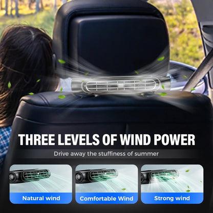 USB Car Seat Fan with Enclosed Air Outlet, Three Speed Settings and White or Black Color Options