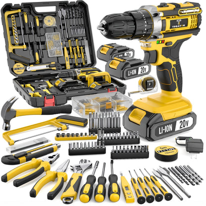 Cordless Drill Set 20V - Tegatok Impact Drill Kit with 45Nm Torque, 23-Speed Settings, LED Light