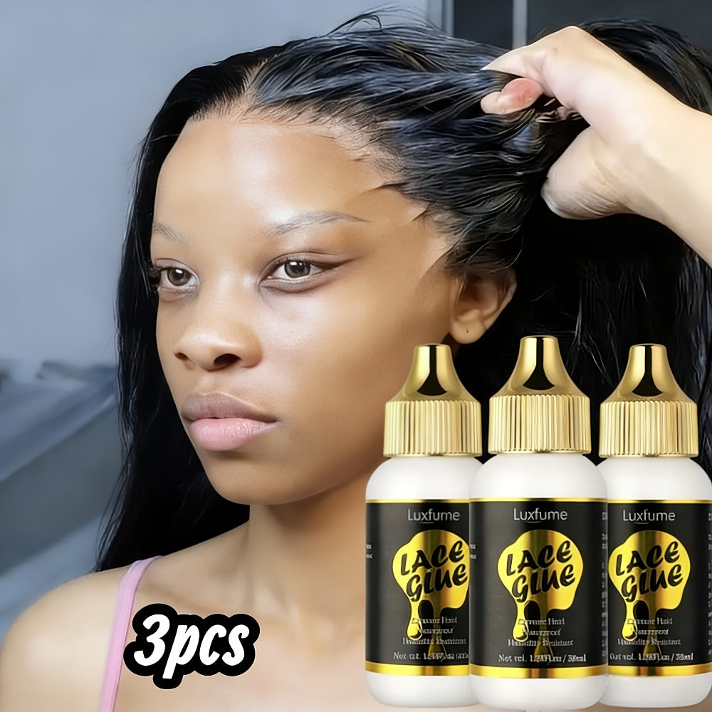 Lace Front Wig Glue Extreme Hold 3-Pack Invisible Clear Drying Liquid Adhesive for HD Lace for Home, Travel and Salon Hair Styling