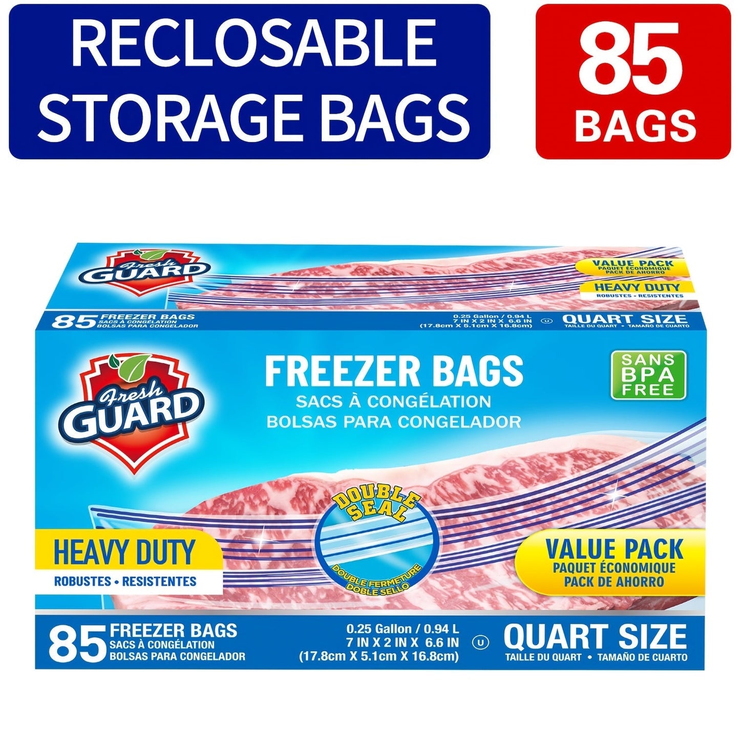Reclosable Food Storage Bags Heavy Duty Ziplock Seal Fresh-Keeping Bags for Fruits Vegetables Grains Meat Kitchen Organizer Multiple Sizes