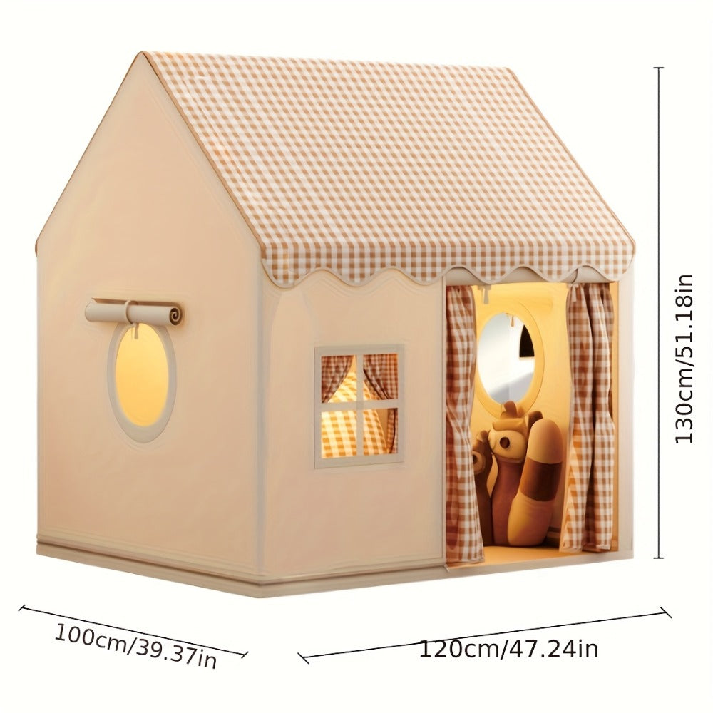 Kids Play Tent Cabin Style for Indoor Outdoor – Checked Polyester Playhouse for Toddlers Ages 2-6, Imaginative Role Play Pretend House |