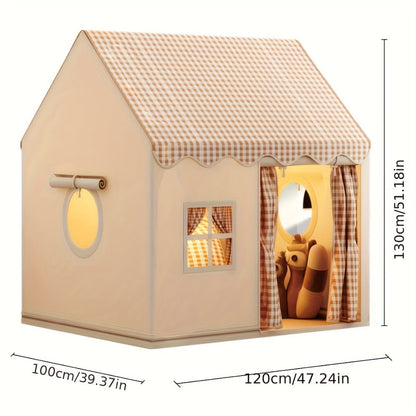 Kids Play Tent Cabin Style for Indoor Outdoor – Checked Polyester Playhouse for Toddlers Ages 2-6, Imaginative Role Play Pretend House |