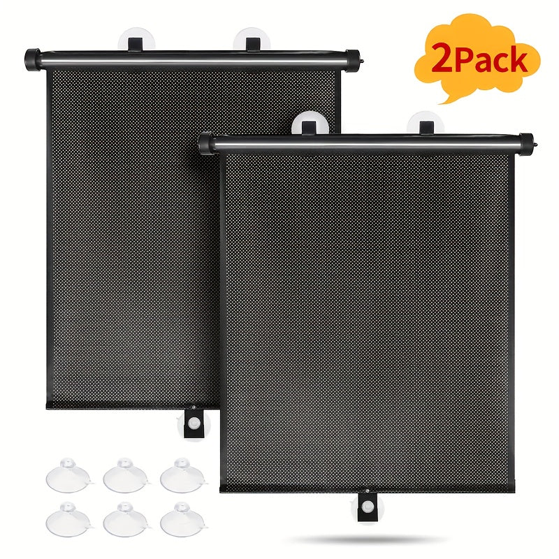 Car Window Curtains 2pcs Retractable PVC Side Window Shades One-Click Storage UV Block Anti-Glare Heat Shield Easy Install Suction Cup Hook