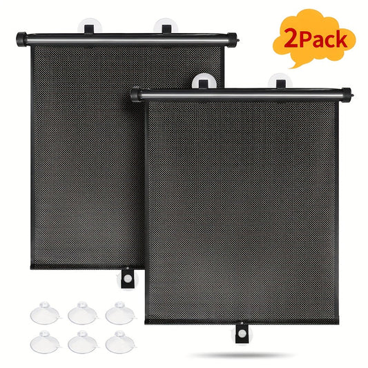 Car Window Curtains 2pcs Retractable PVC Side Window Shades One-Click Storage UV Block Anti-Glare Heat Shield Easy Install Suction Cup Hook