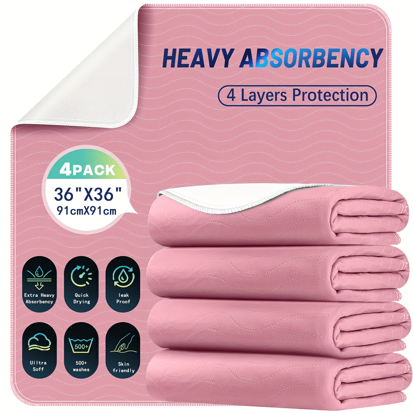 Reusable Underpads 36x36 Inch Extra Heavy Absorbency Bed Pads for Adults Kids and Elderly for Entryways, Bedrooms and Living Spaces