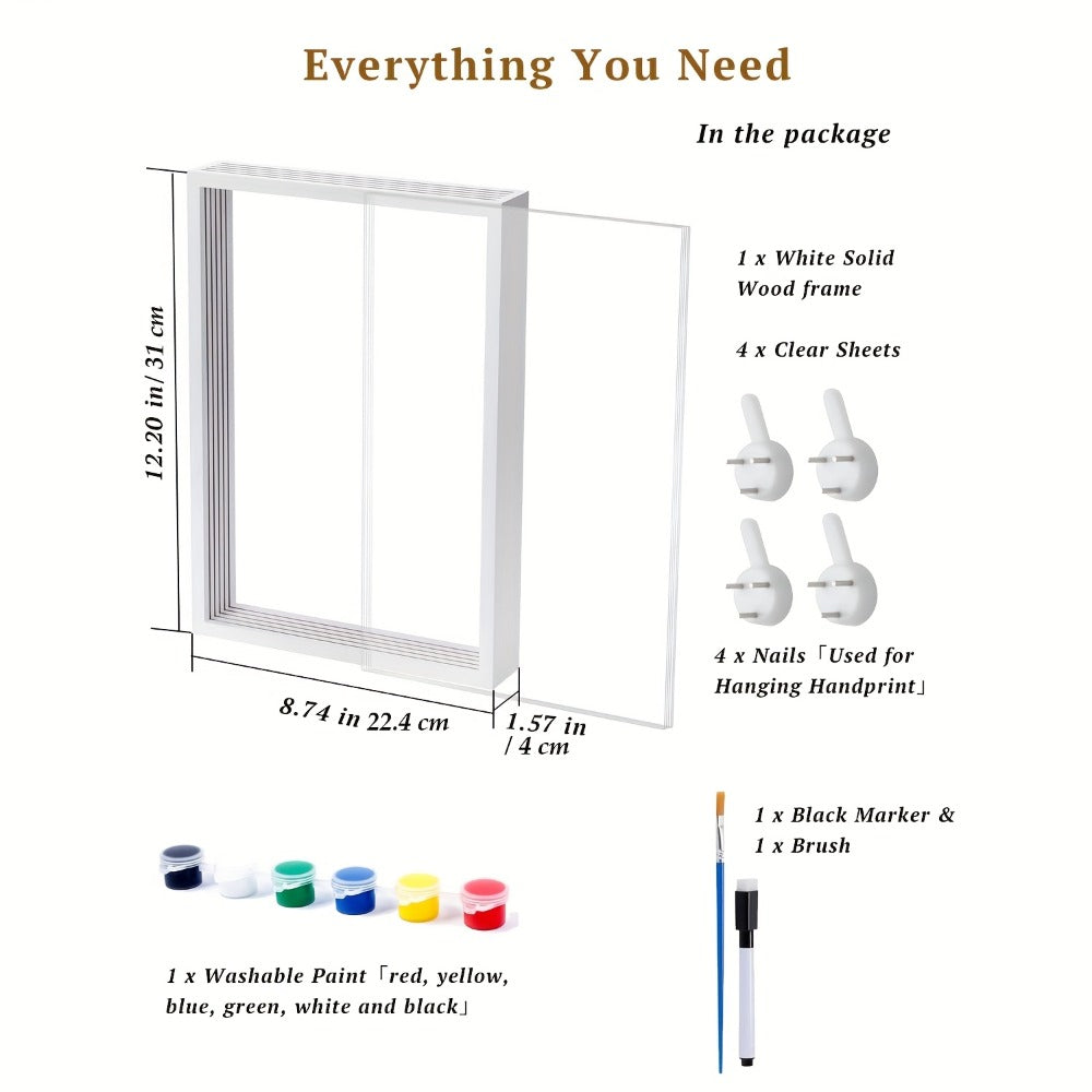 Handprint Kit for Family - DIY Wooden Keepsake Frame with Paint, Baby Hand & Footprint Craft Set