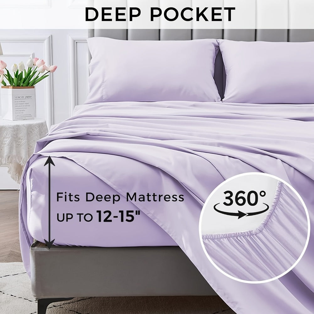 Bed Sheet Set Microfiber with Size-Dependent 3- or 4-Piece Contents, Four Bed Sizes and Eleven Colors