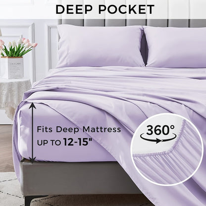 Bed Sheet Set Microfiber with Size-Dependent 3- or 4-Piece Contents, Four Bed Sizes and Eleven Colors