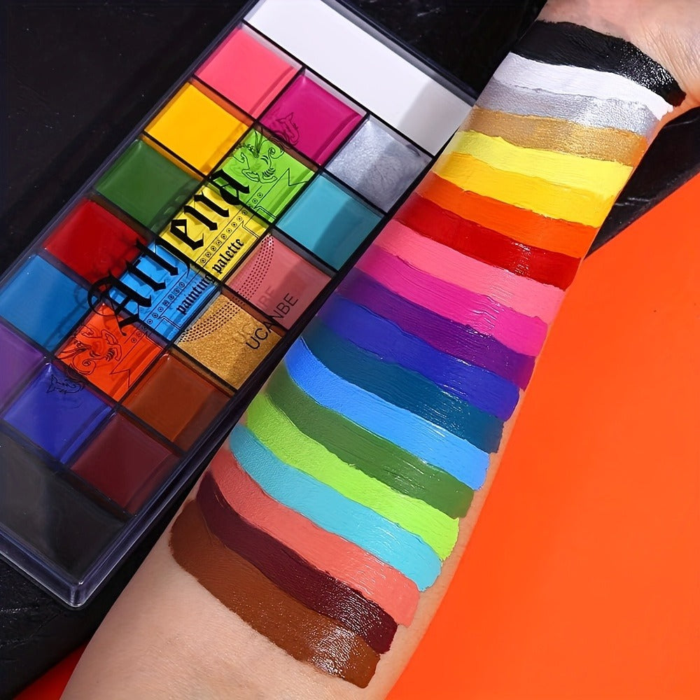 Oil-Based Face Body Paint Palette 20 Colors 168g – Halloween SFX Makeup Kit Black White Flash Tattoo Cosplay