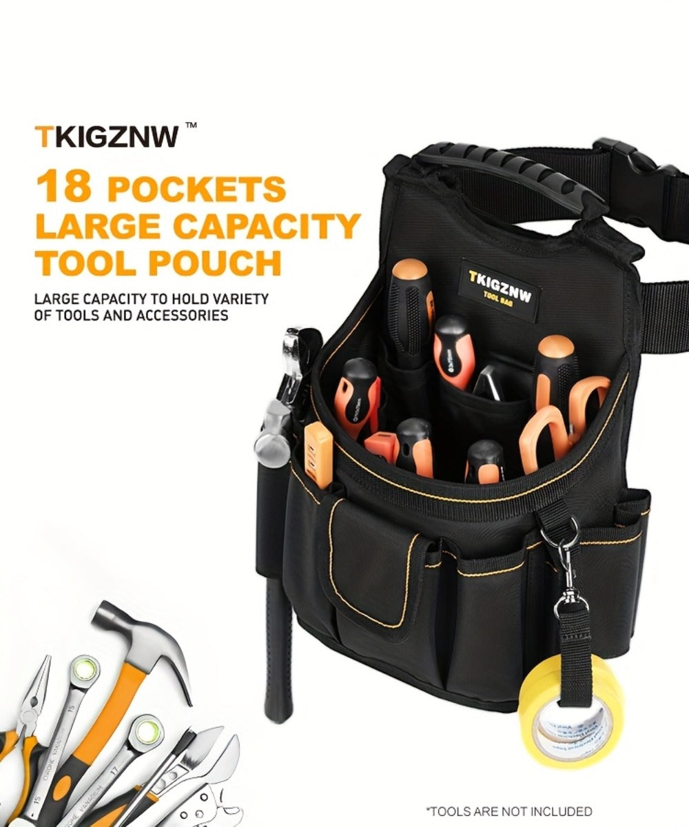 Tool Belt Bag – 18-Pocket Large Tool Organizer Pouch with Wide Mouth Opening, Polyester for Construction