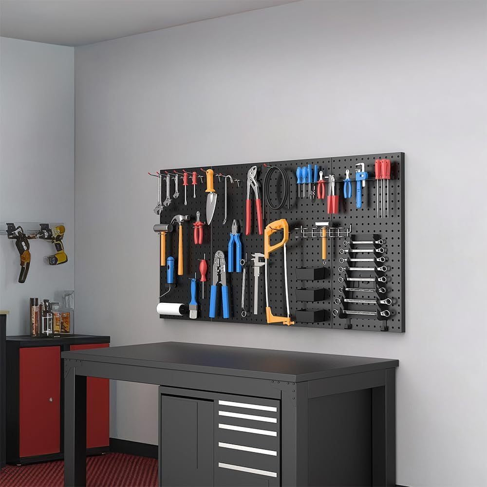 Metal Pegboard Wall Panels Garage Tool Storage Organizer Steel Peg Board Wall Mounted Workshop Shed Craft Room 2 Pack 4 Pack