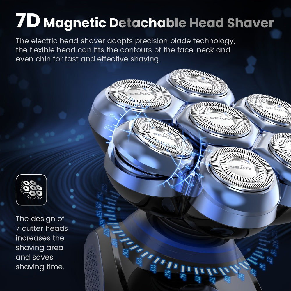 Electric Head Shaver for Bald Men 7D 7 Floating Heads – All-in-One Grooming Kit with Nose Hair Trimmer & Facial Cleaning Brush