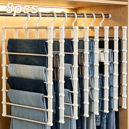 Pants Hangers Foldable Multi-Layer Stainless Steel | Non-Slip Space Saving Closet Organizer for Jeans Leggings Scarves Trousers | 4 or 8