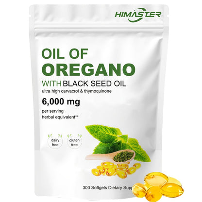 Herbal Supplements with HIMASTER Label, Oregano Oil 6000mg and Black Seed Oil 200mg, 300 Softgels