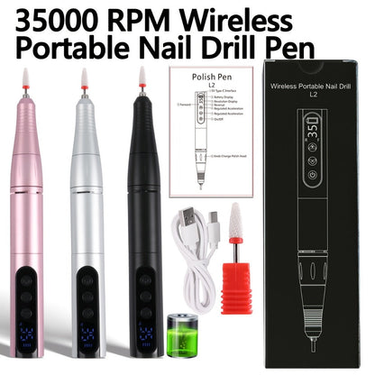 Electric Nail Drill 35000 RPM USB Rechargeable Pen with Digital Display and Three Color Options
