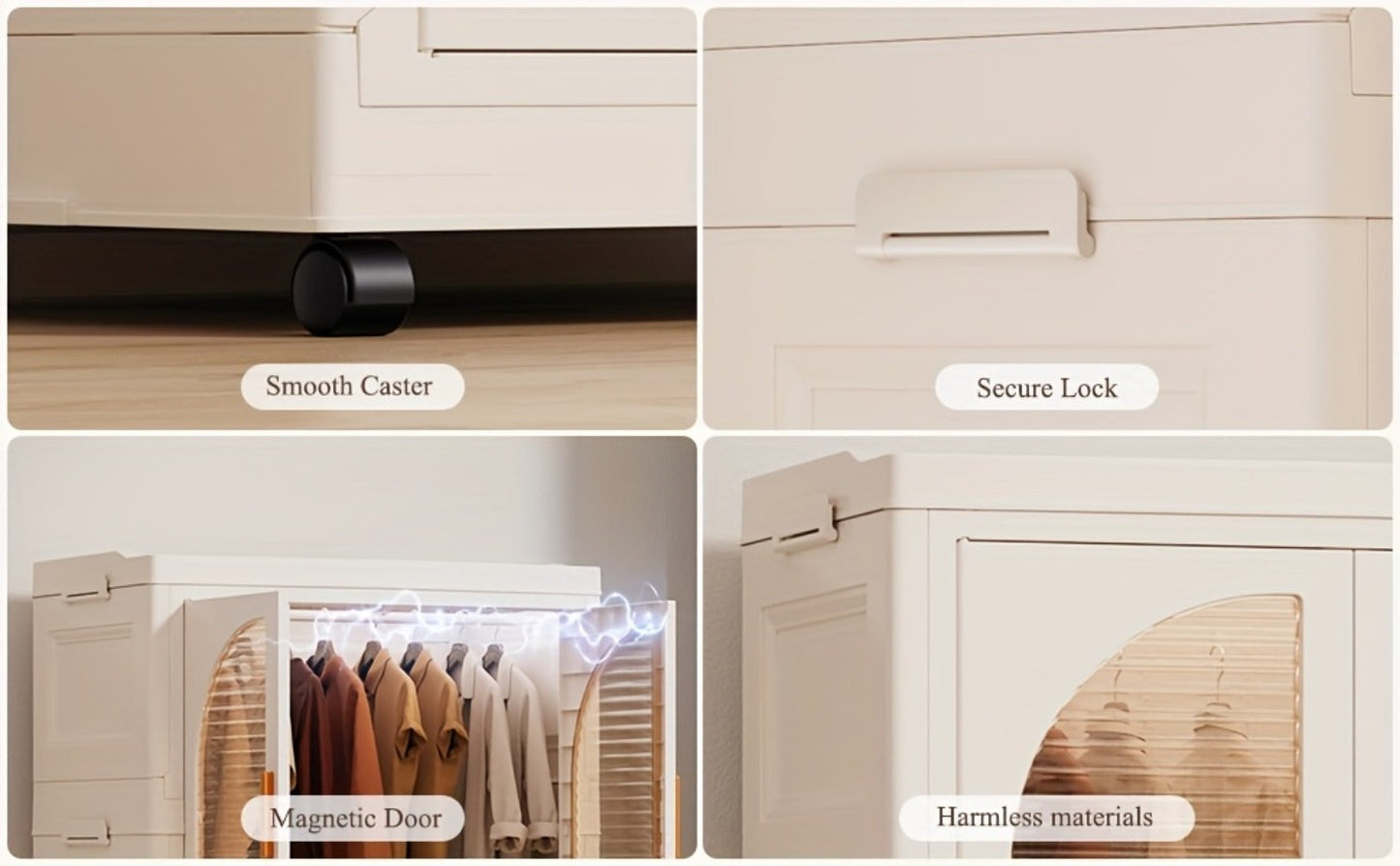 Folding Wardrobe Storage Cabinet on Wheels with Magnetic Door, Hanging Rod & Shelves – 25.6" Wide Portable Closet Organizer
