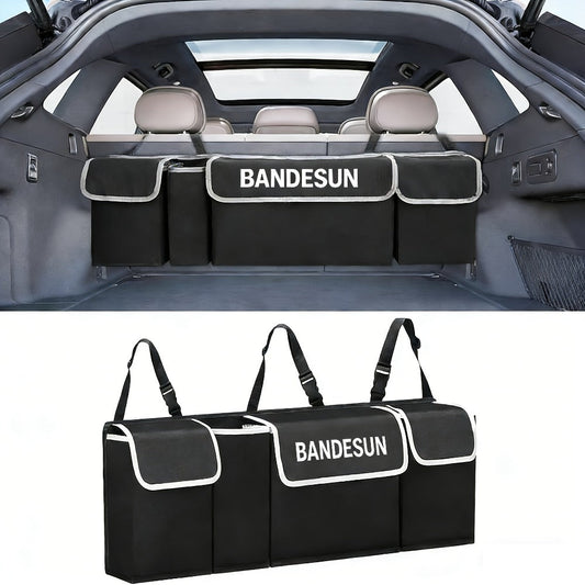 Rear Seat Hanging Car Trunk Organizer with Four Pockets, 36 x 14.2 x 4.7 Inches and Black Finish