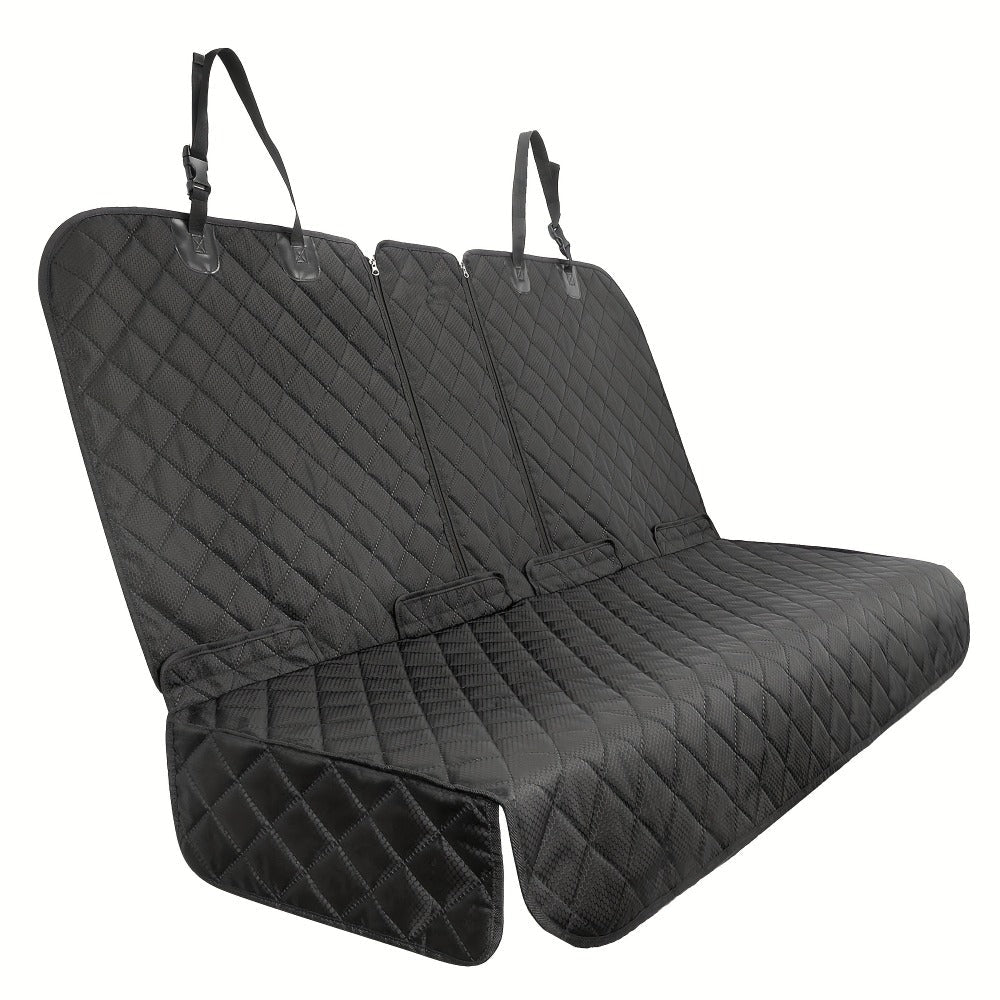 Black Quilted Rear Bench Car Seat Cover with Side Flaps and M, L or XL Three-Seat Vehicle Size Labels