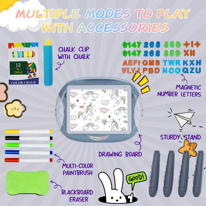 Double-Sided Kids Drawing Easel with Foldable Tabletop Stand, Chalkboard, Whiteboard and Six Color Options