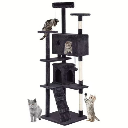 Cat Tree Tower Multi-Layer with Scratching Post, Perch Platforms & Cat Apartments – Tall Cat Climbing Frame for Indoor Cats