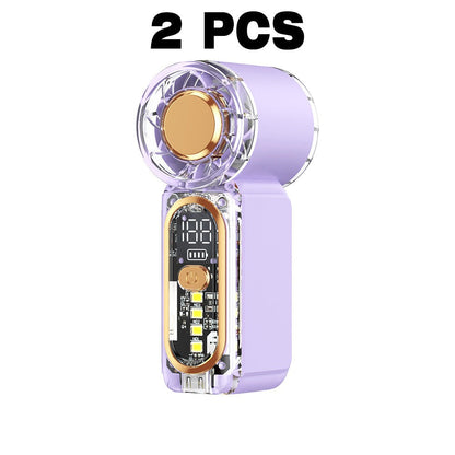 Two-Pack Mini Handheld Fans with 100-Level Digital Display, USB-C Cable, LED Light and Three Color Options
