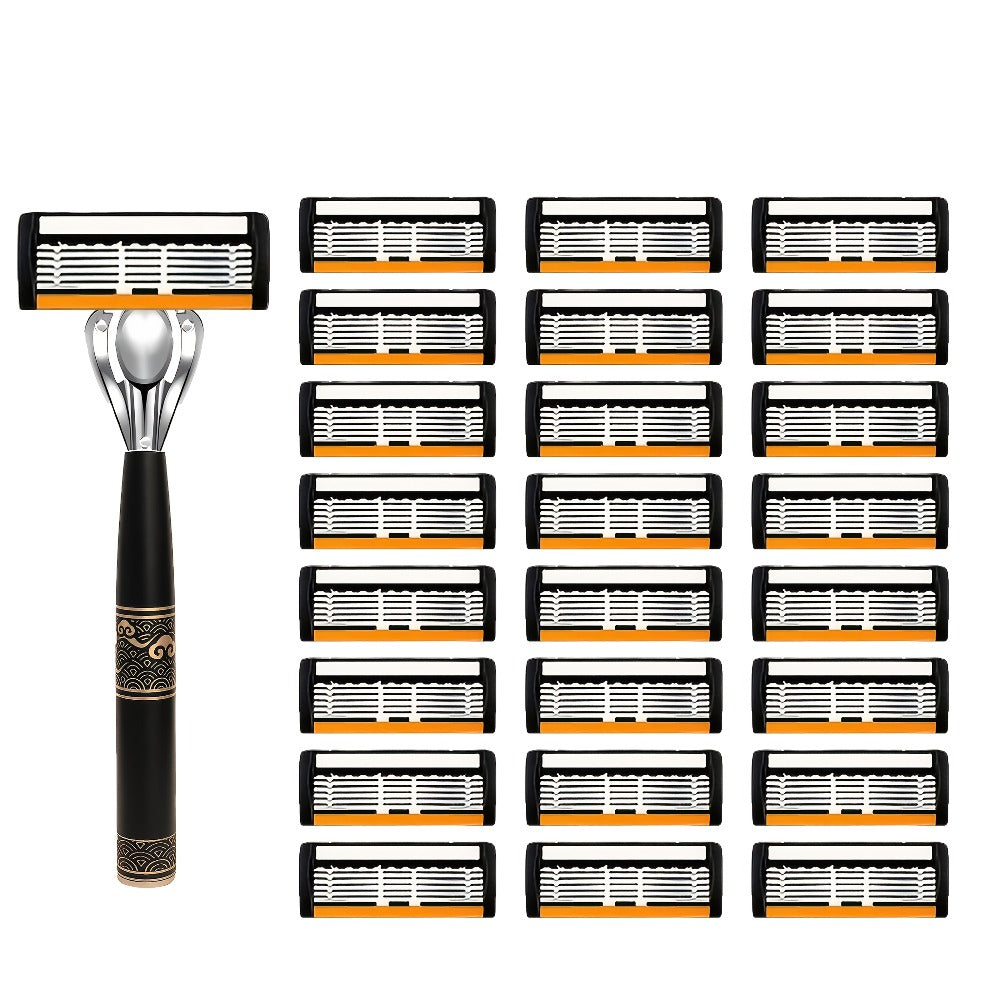 Men's Razor 6-Layer Blade Refill Kit with Handle Smooth Precise Shaving – Multiple Options 6 12 24 30 36 Blades Cartridge Razor