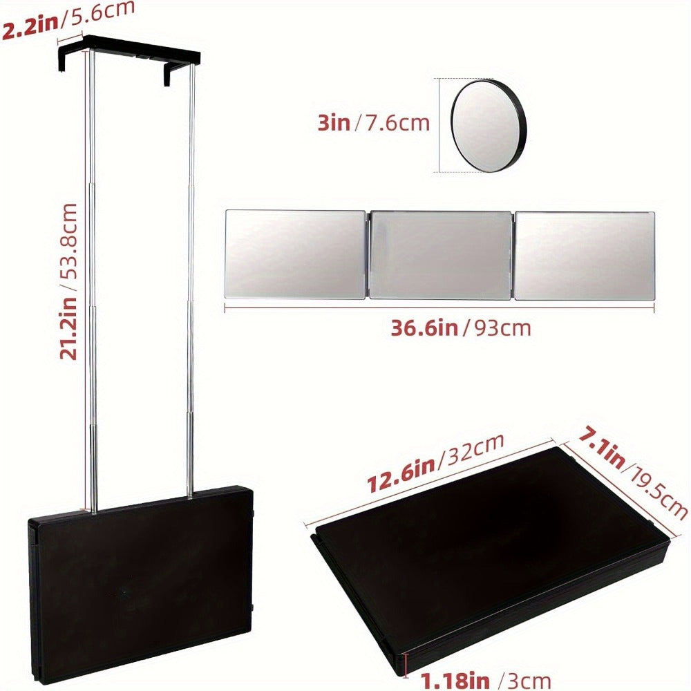 Self Hair Cutting Mirror 360° View 3-Way Anti-Fog HD Glass with 10X Magnifying Mirror – Height Adjustable Door Wall Table Mount DIY Home