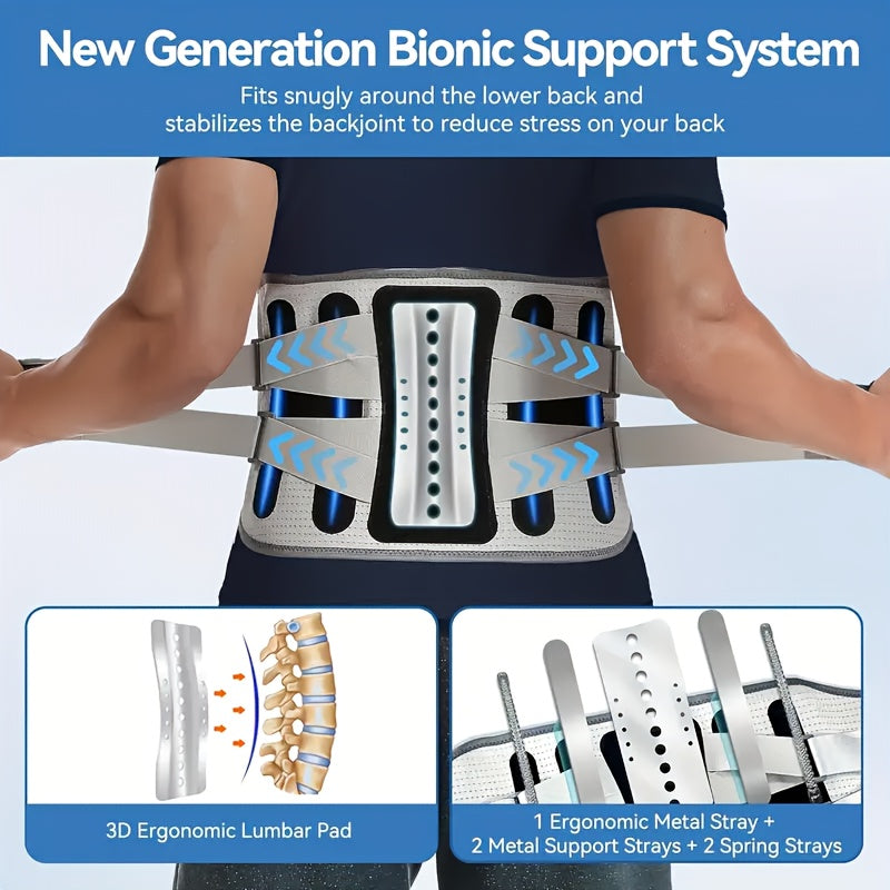 Lumbar Support Belt for Men & Women – Adjustable Lower Back Brace with Aluminum Alloy Reinforcement, Breathable Hook-and-Loop Waist Support