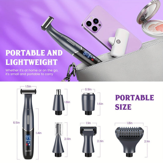 Women's Electric Bikini Trimmer Body Shaver Cordless Razor Replaceable Heads Facial Hair Eyebrow Nose Ear Hair Removal Sensitive Skin