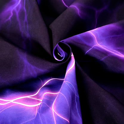 Duvet Cover Set 3 Piece Purple Lightning Digital Print – 100% Polyester Bedding Set with 2 Pillowcases, Twin Full Queen King