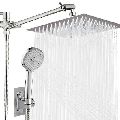 High Pressure Rainfall Shower Head Combo with Handheld Spray – 9 Spray Settings, 180° Adjustable Bracket, Stainless Steel Hose