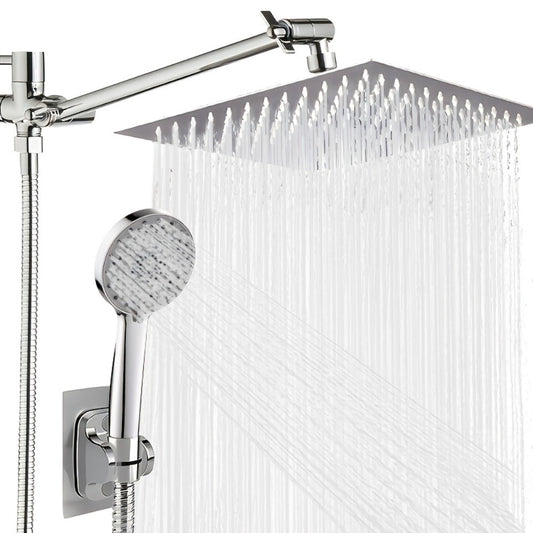 High Pressure Rainfall Shower Head Combo with Handheld Spray – 9 Spray Settings, 180° Adjustable Bracket, Stainless Steel Hose