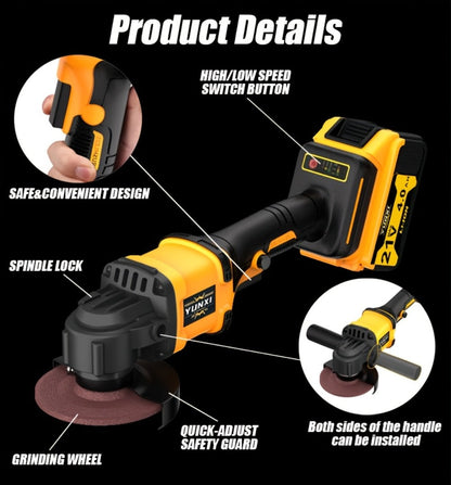 Cordless Angle Grinder - Rechargeable Polishing Machine with Lithium-Ion Battery, Fast Charger & Complete Accessories Kit
