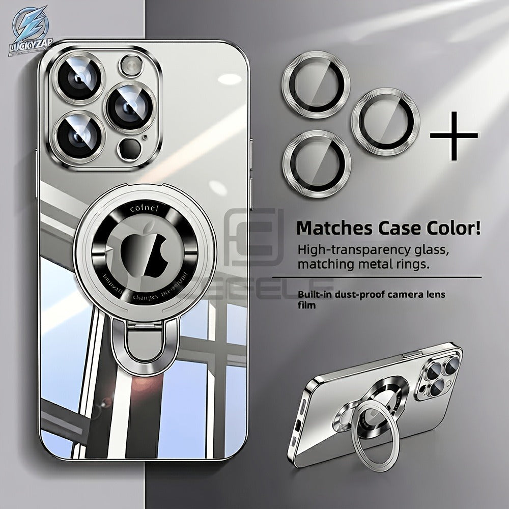 Magnetic iPhone Case Electroplated PC Shockproof Clear Back U-Shield Kickstand Lens Protector for iPhone 17 Pro Max 17 Pro 17 Air 17 16 15