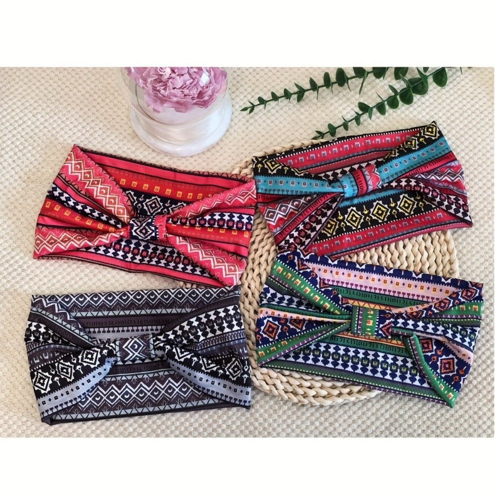 Floral Turban Headbands for Women 8 Pack Non-Slip Elastic Boho Knotted Wide Hair Wrap for Sports Yoga Running Workout Sweatband Moisture