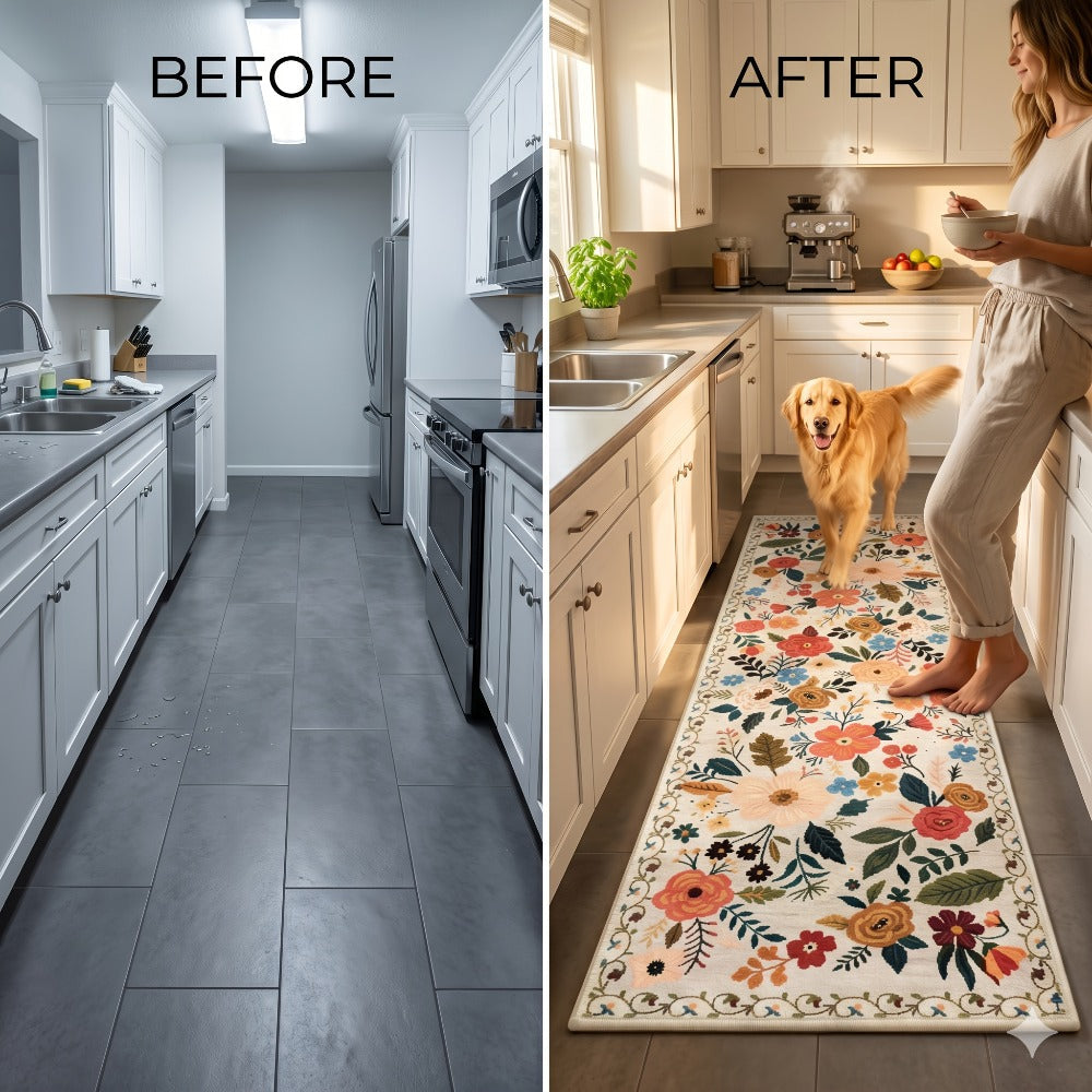 Area Rug for Bedroom, Bohemian Floral Plush Runner with Four Machine-Washable Sizes for Bedroom or Kitchen