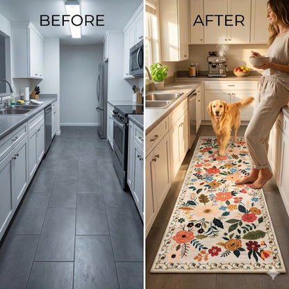 Area Rug for Bedroom, Bohemian Floral Plush Runner with Four Machine-Washable Sizes for Bedroom or Kitchen