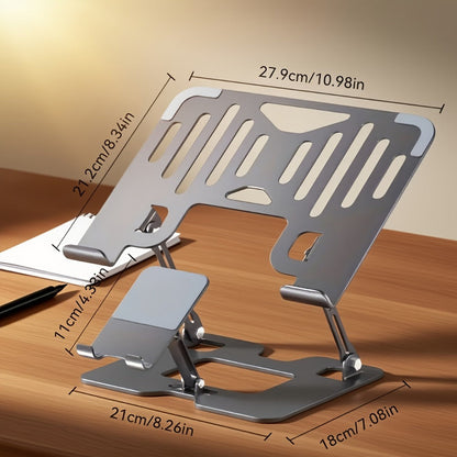 2-in-1 Laptop Stand with Phone Holder, Ergonomic Adjustable Computer Stand with Heat Dissipation, Foldable Desk Riser for 10-16 Inch