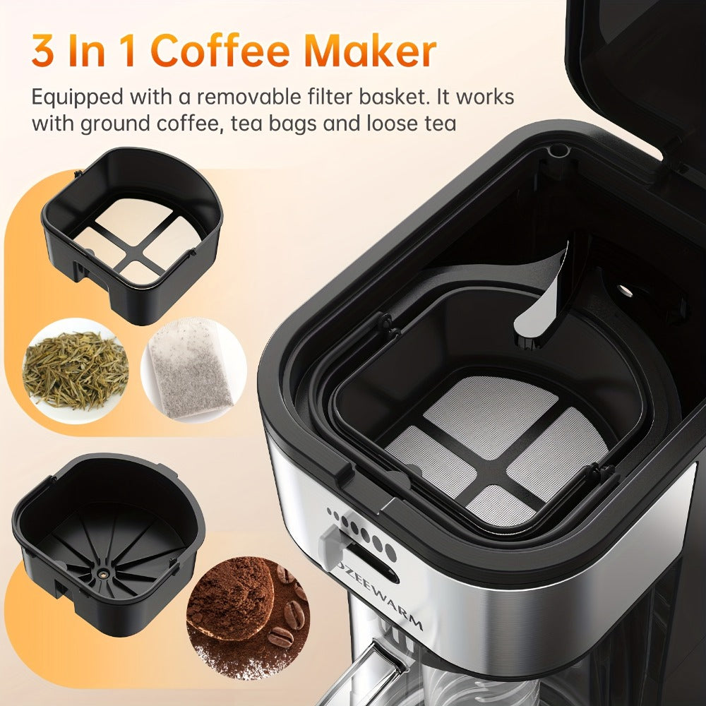 Iced Tea & Coffee Maker 3 QT Pitcher with Reusable Filter Basket, Adjustable Brew Strength, Cold Brew Machine for Iced Tea