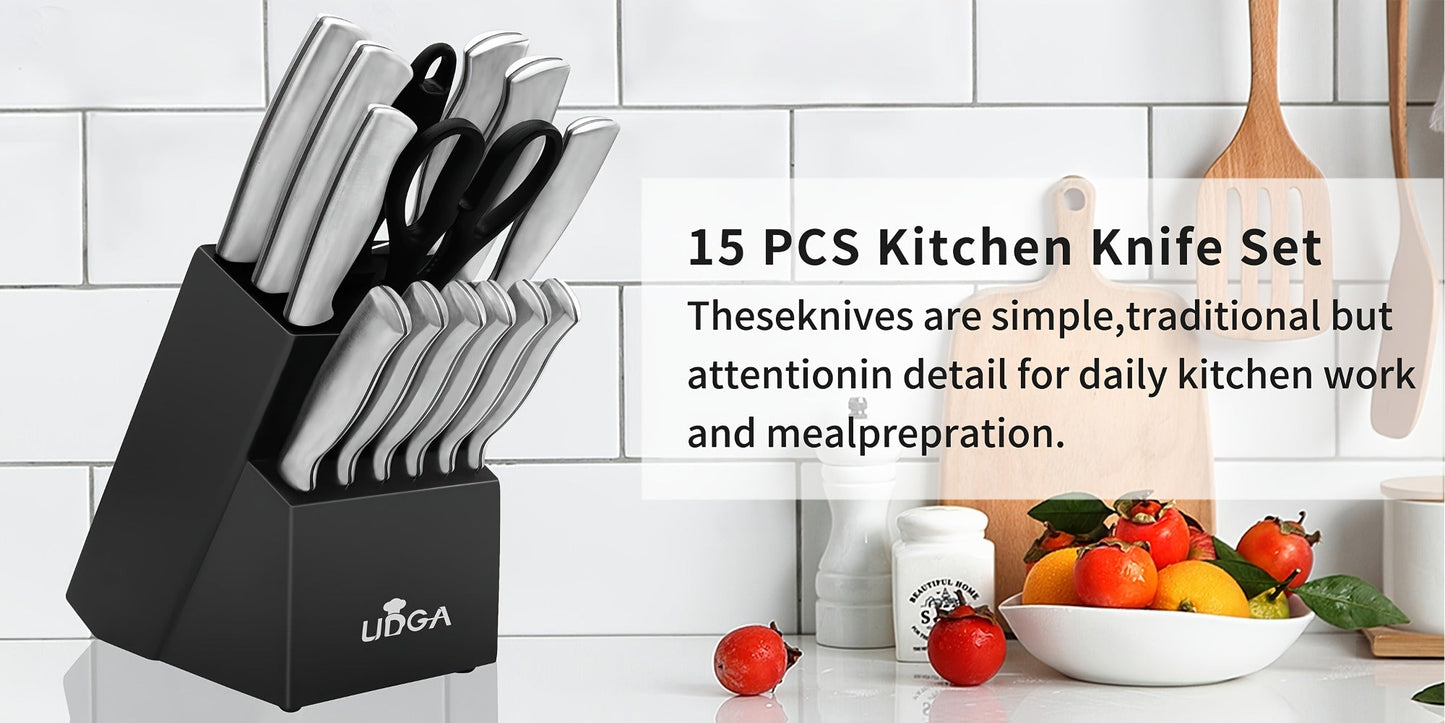 Stainless Steel Kitchen Knife Set Chef Knife Damascus Black Knife Block for Home Cooking, Dining and Outdoor Meals