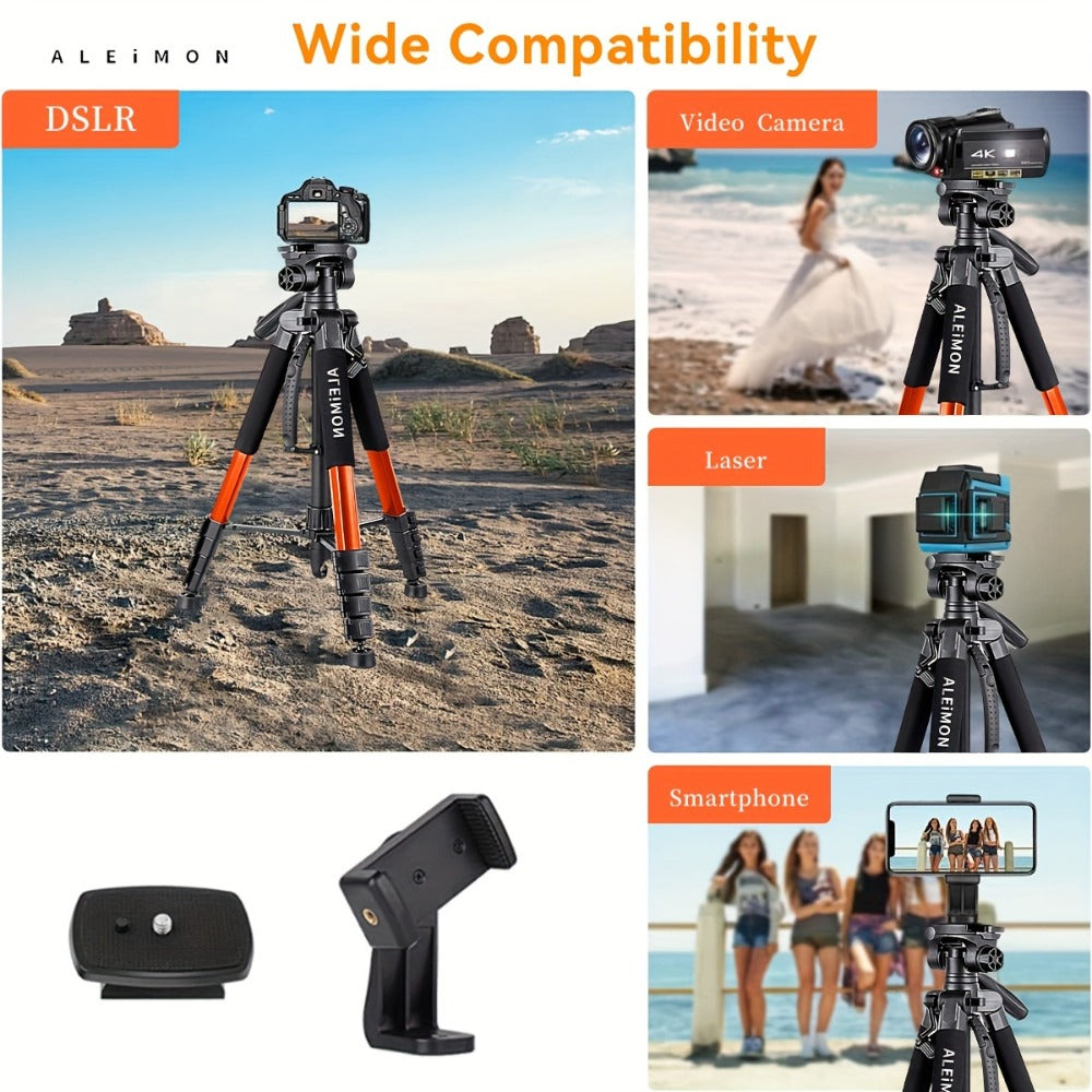 Aluminum Tripod 74 Inch Red 3-Section, ALEiMON 188cm Adjustable Camera Stand with Tote Bag for DSLR