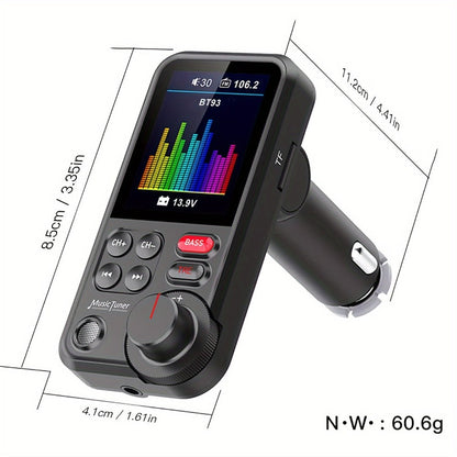 Car FM Transmitter with 1.8-Inch Color Screen, Rotary Control, AUX Port and Four Audio Sources